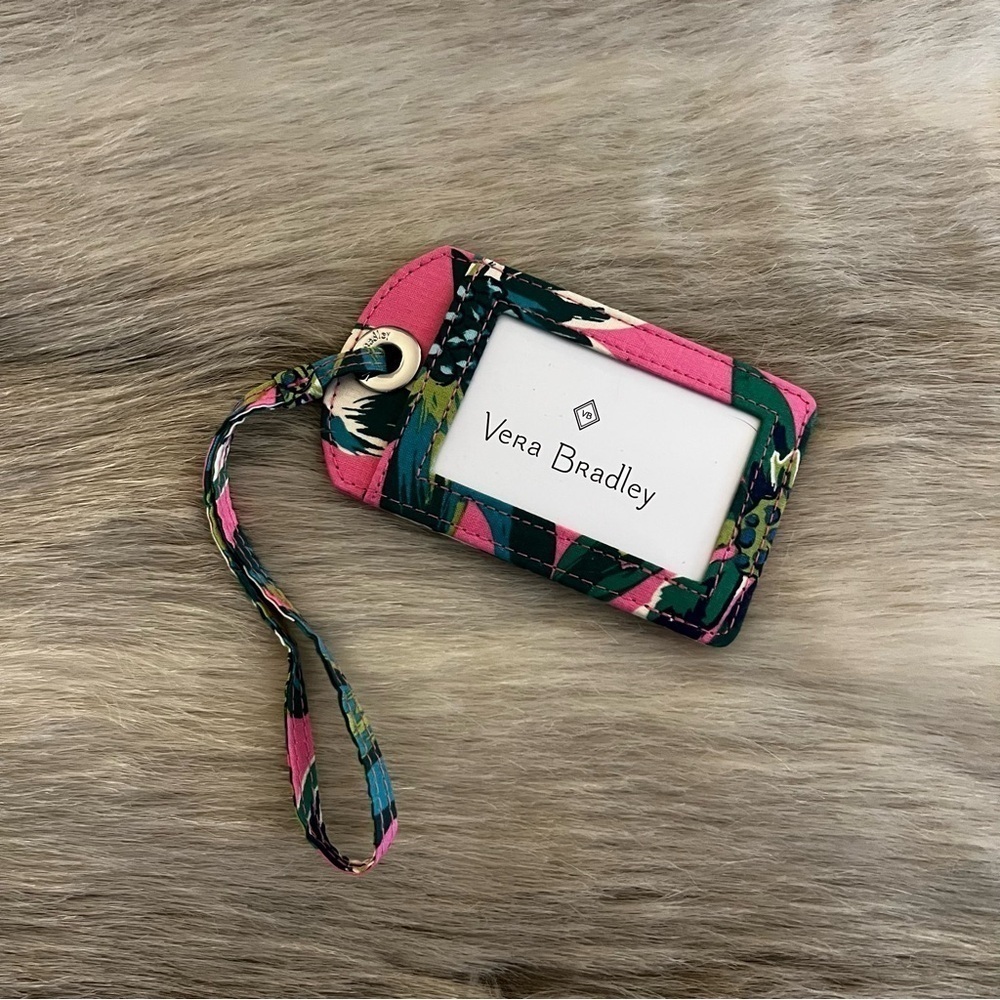 New VERA BRADLEY Tropical Paradise Luggage Tag ID Window Pink Green Floral